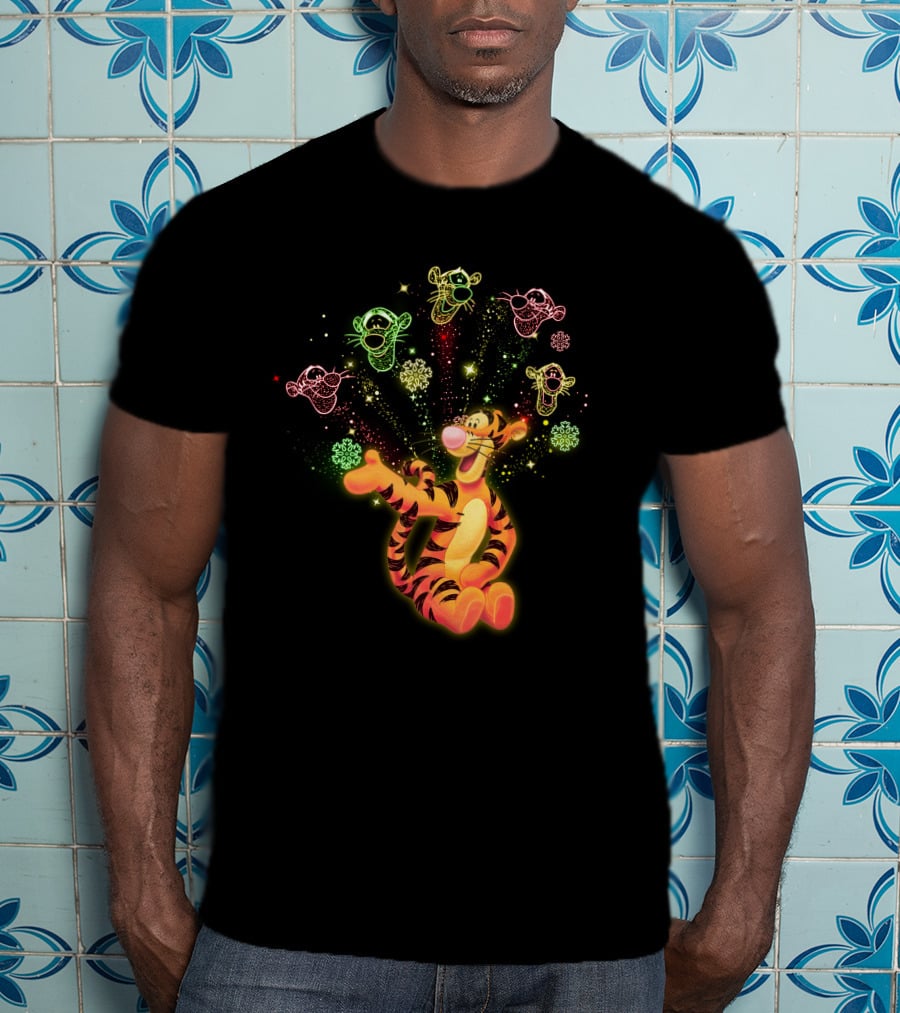 Tigger Playful Celebration With Magical Multicolored Starry Outlines T-Shirt