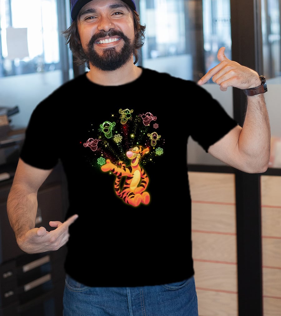 Tigger Playful Celebration With Magical Multicolored Starry Outlines T-Shirt