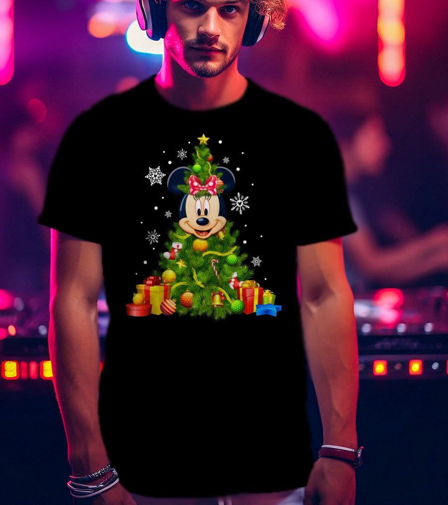 Minnie Mouse Christmas Tree With Gifts And Snowflakes T-Shirt