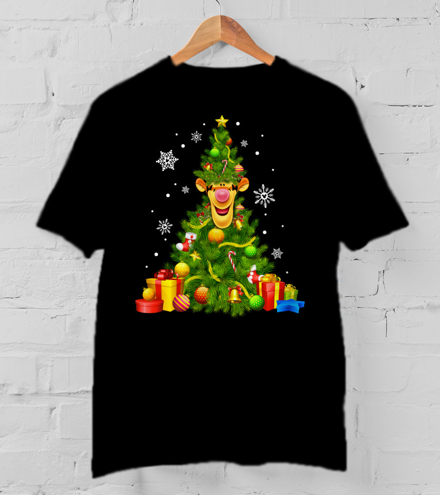 Tigger Christmas Tree With Snowflakes And Gifts T-Shirt