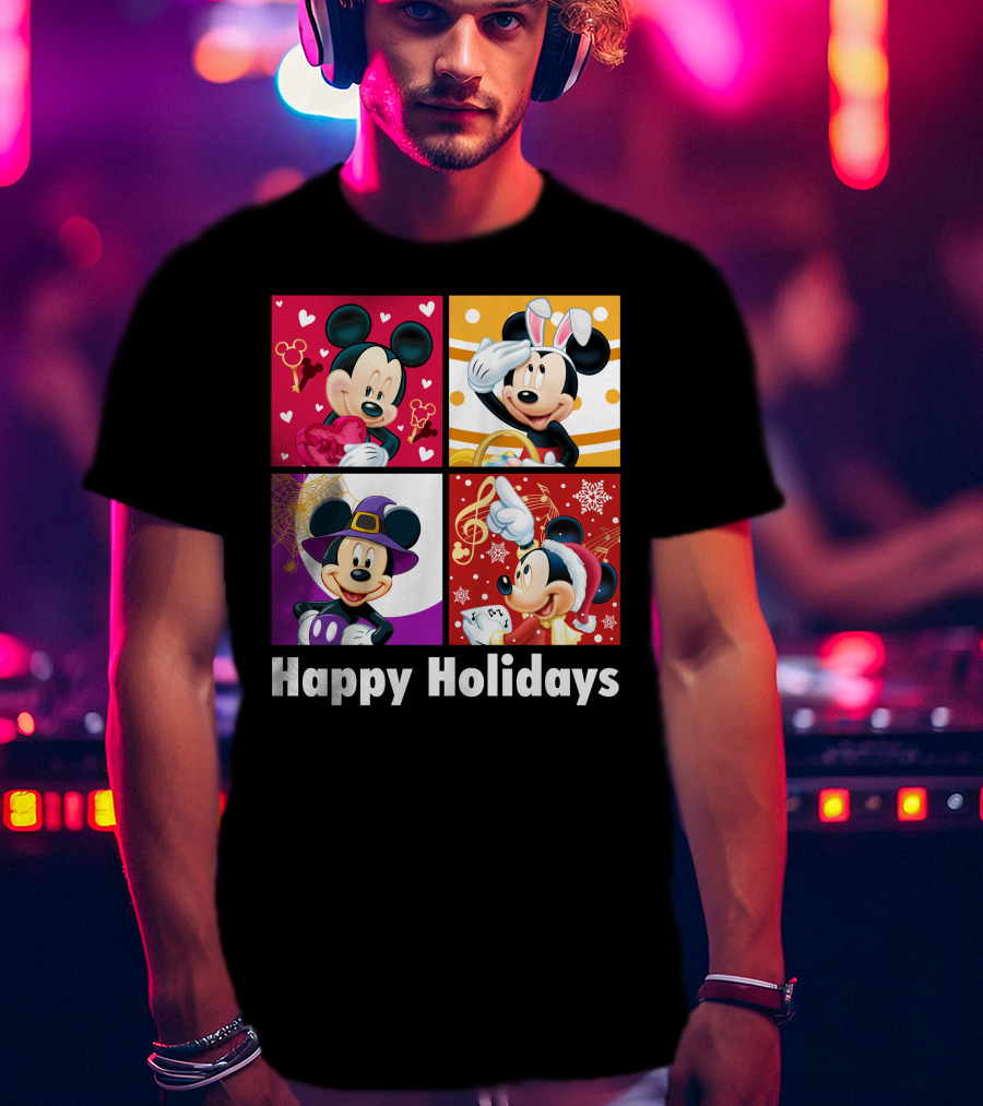 Happy Holidays Mickey Mouse Seasonal Quartet T-Shirt
