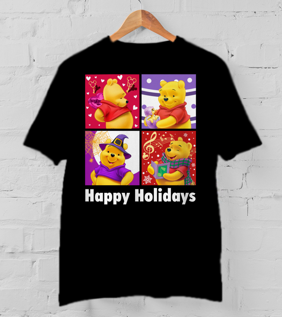 Happy Holidays Pooh Bear Festive Seasonal Celebrations T-Shirt