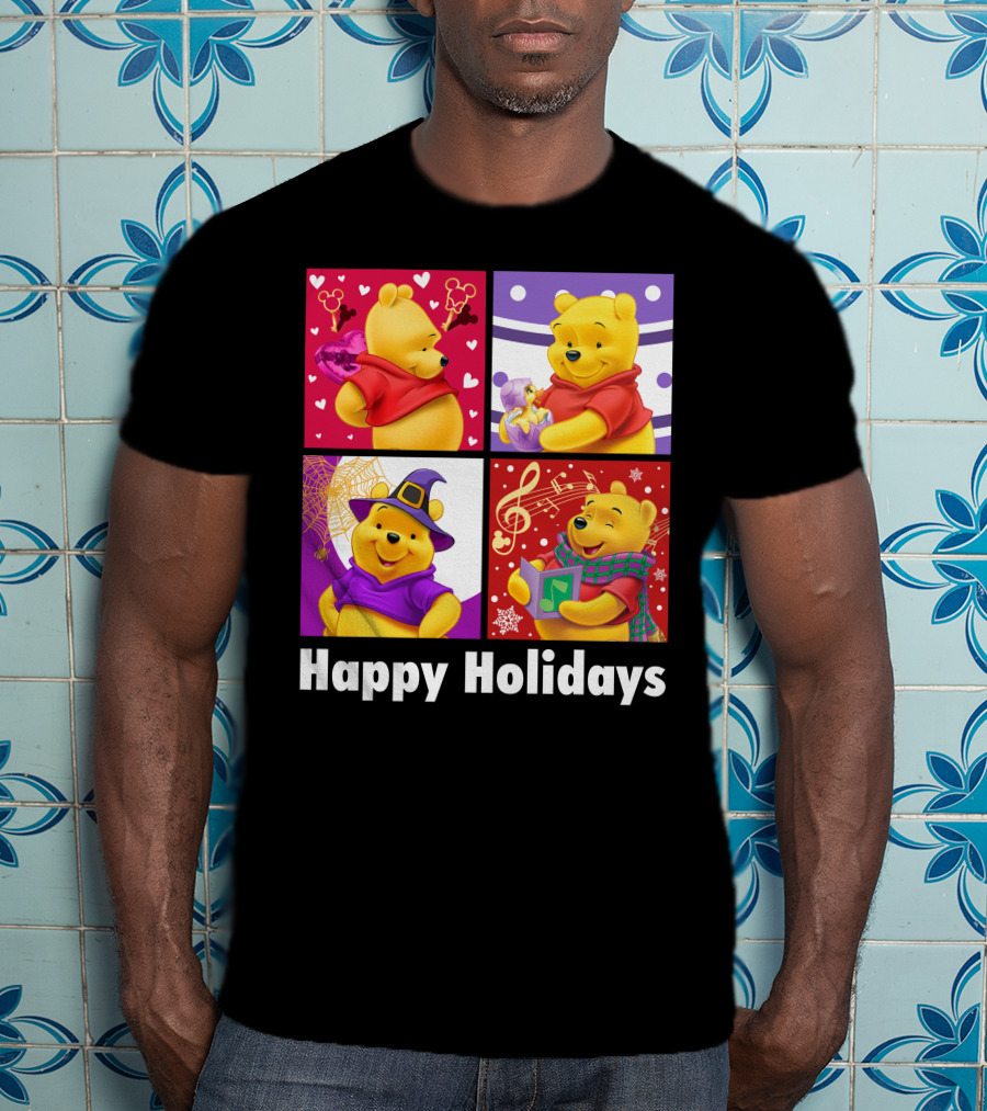 Happy Holidays Pooh Bear Festive Seasonal Celebrations T-Shirt