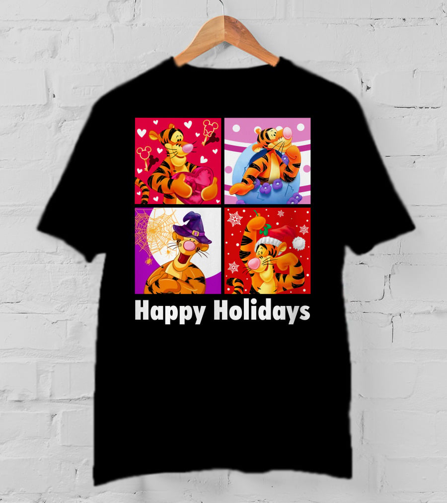 Happy Holidays Tigger Mickey Hearts Santa Halloween T-Shirt