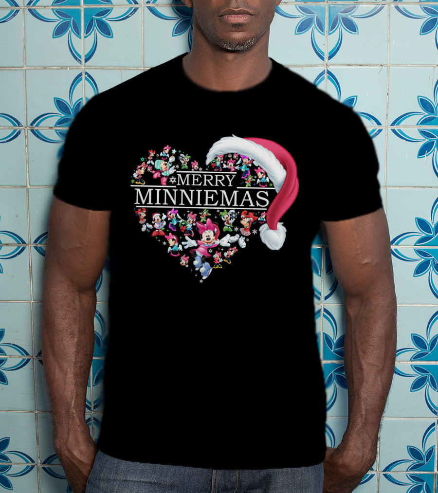 Merry Minniemas Heart Santa Hat Minnie Characters T-Shirt