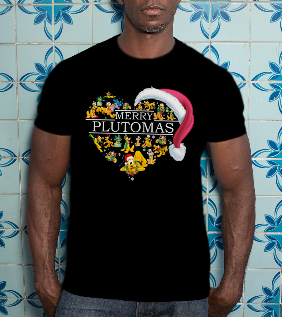 Merry Plutomas Heart With Santa Hat And Festive Pluto Characters T-Shirt