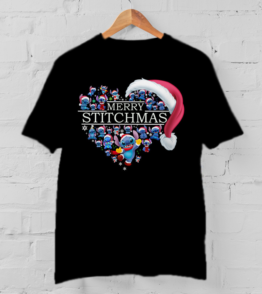 Merry Stitchmas Santa Hat Heart Stitch Christmas T-Shirt