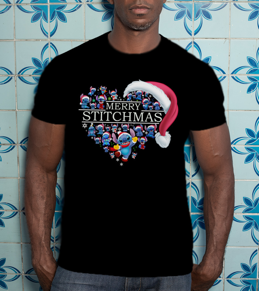Merry Stitchmas Santa Hat Heart Stitch Christmas T-Shirt