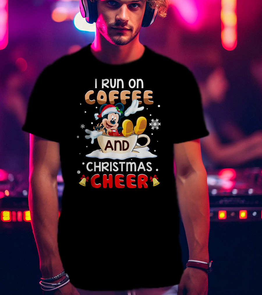 I Run On Coffee And Christmas Cheer Mickey T-Shirt