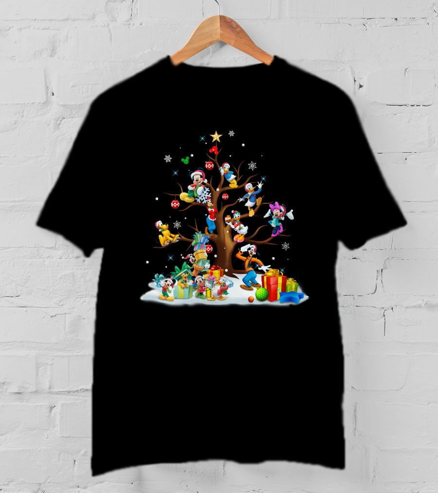 Mickey And Friends Holiday Celebration With Tree And Gifts T-Shirt