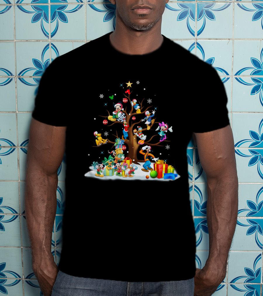 Mickey And Friends Holiday Celebration With Tree And Gifts T-Shirt