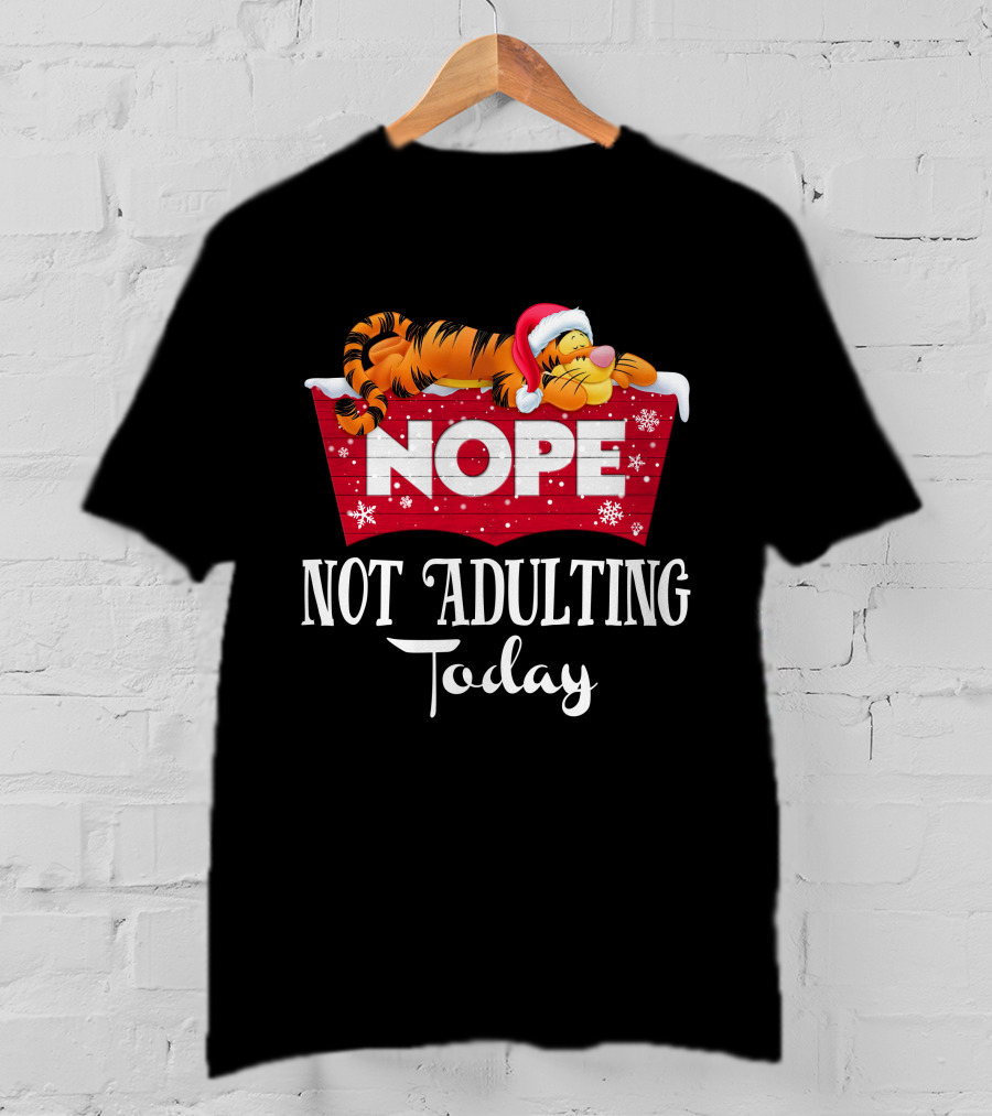 Tigger Nope Not Adulting Today Santa Hat T-Shirt