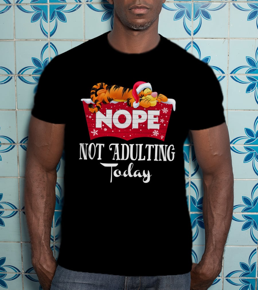 Tigger Nope Not Adulting Today Santa Hat T-Shirt