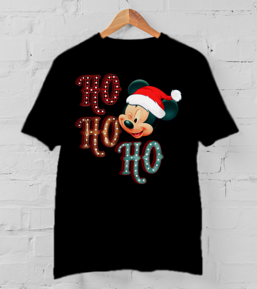 Mickey Mouse Santa Hat Ho Ho Ho Christmas T-Shirt