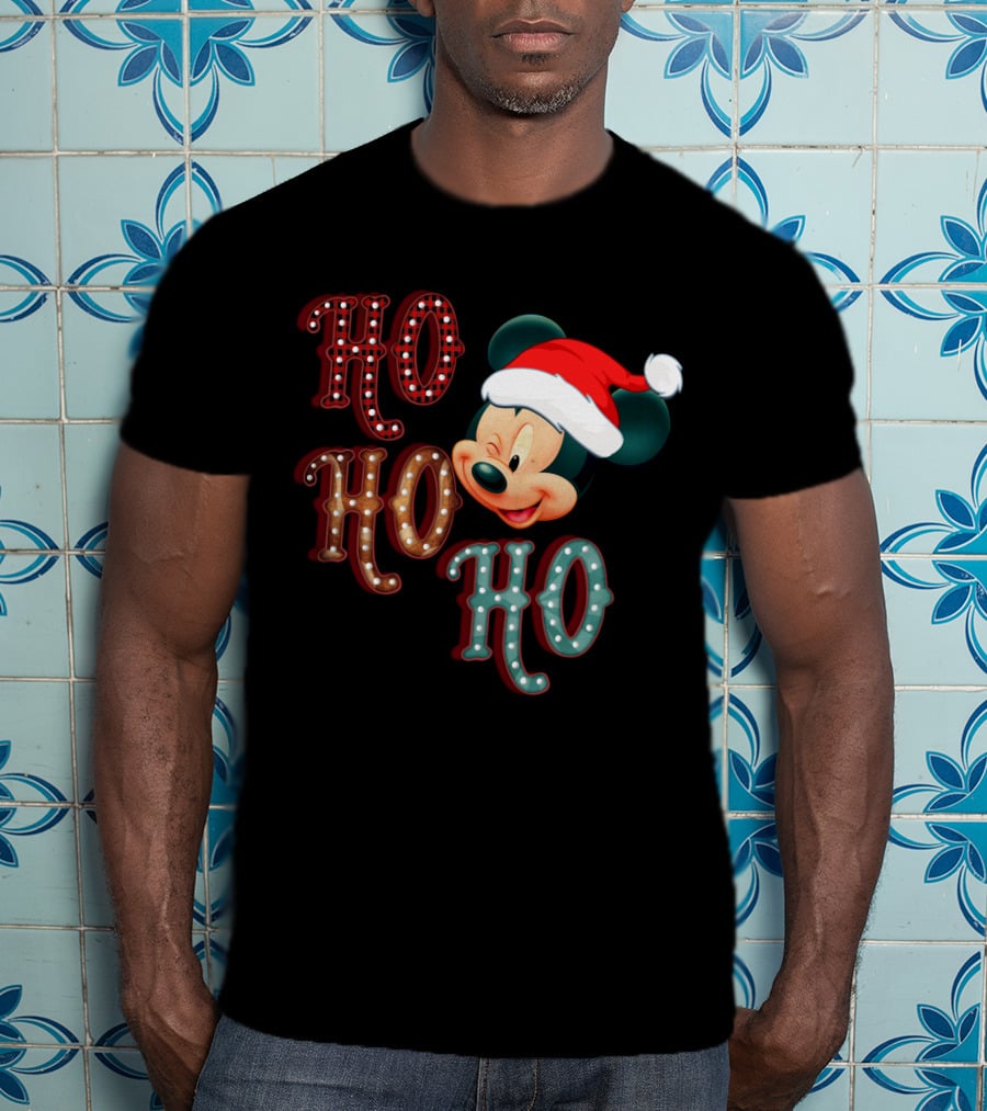 Mickey Mouse Santa Hat Ho Ho Ho Christmas T-Shirt