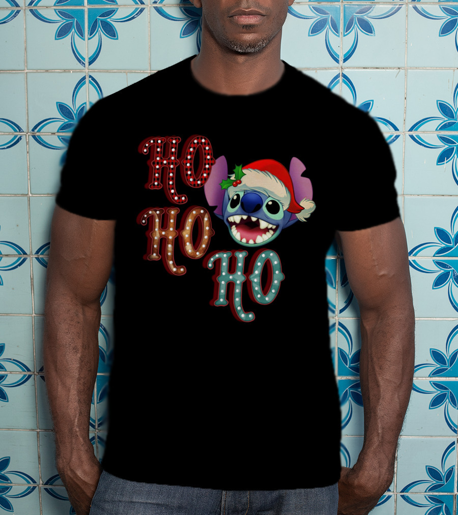 Stitch Ho Ho Ho Christmas Santa Hat T-Shirt