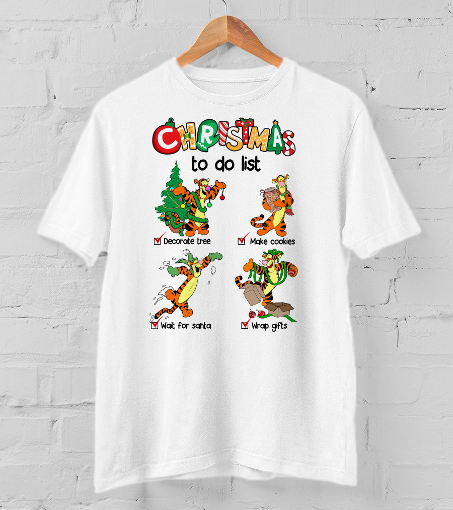 Christmas To Do List Tigger Decorate Tree Make Cookies Wait For Santa Wrap Gifts T-Shirt