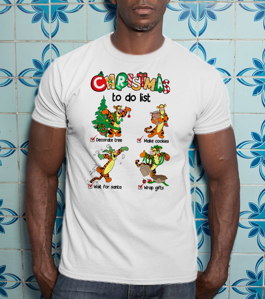 Christmas To Do List Tigger Decorate Tree Make Cookies Wait For Santa Wrap Gifts T-Shirt