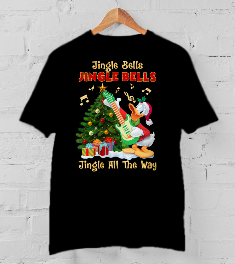 Jingle Bells Jingle All The Way Christmas Tree Donald Playing Guitar T-Shirt