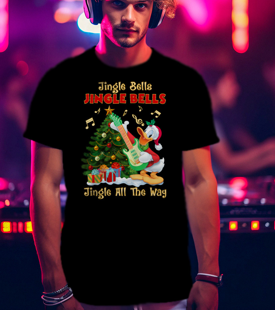 Jingle Bells Jingle All The Way Christmas Tree Donald Playing Guitar T-Shirt