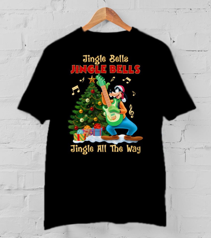 Jingle Bells Jingle Bells Jingle All The Way Goofy Christmas Tree Guitar T-Shirt