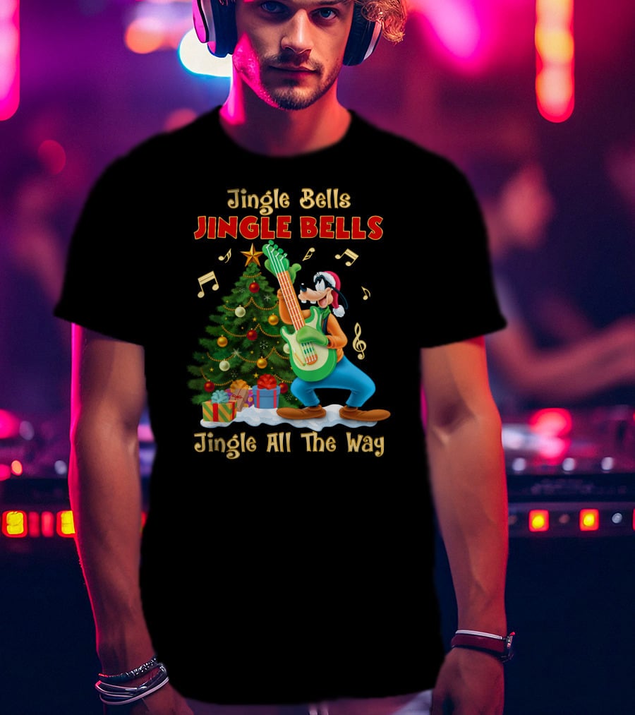 Jingle Bells Jingle Bells Jingle All The Way Goofy Christmas Tree Guitar T-Shirt