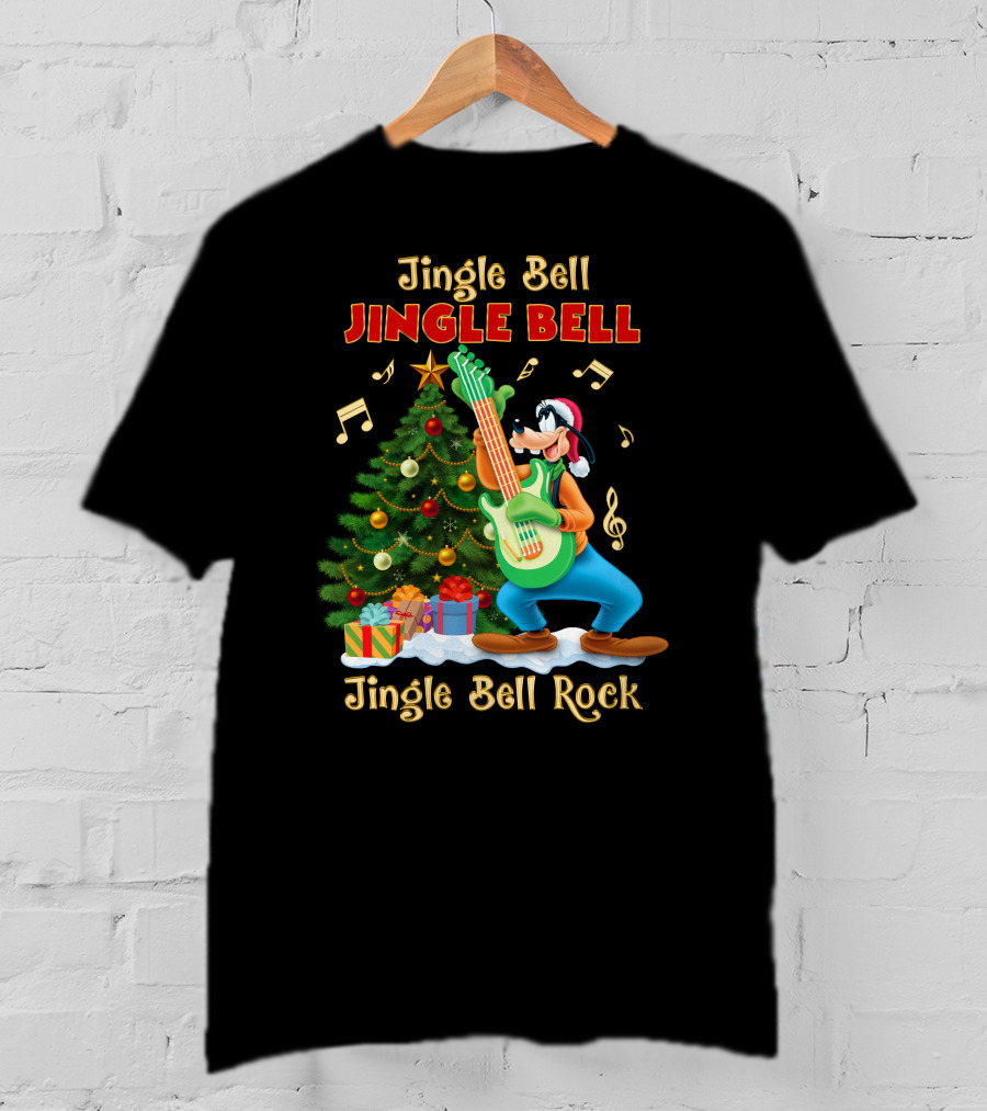 Jingle Bell Jingle Bell Jingle Bell Rock Goofy Christmas Tree Guitar T-Shirt