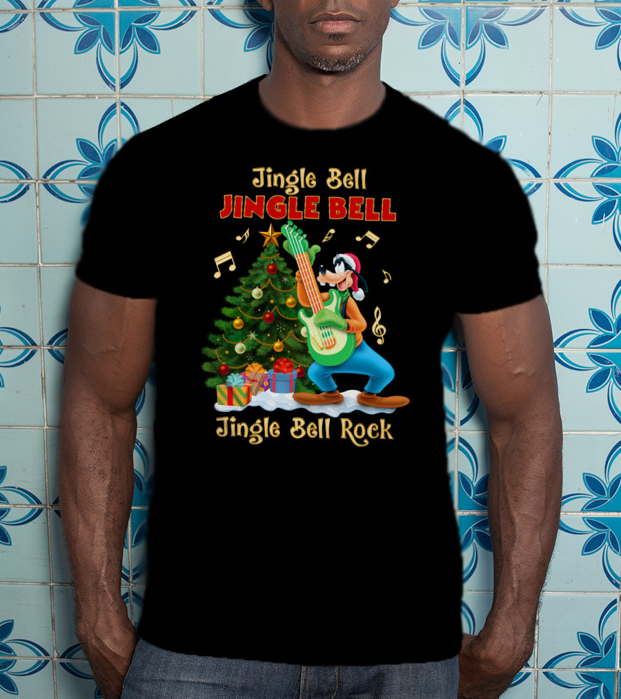 Jingle Bell Jingle Bell Jingle Bell Rock Goofy Christmas Tree Guitar T-Shirt