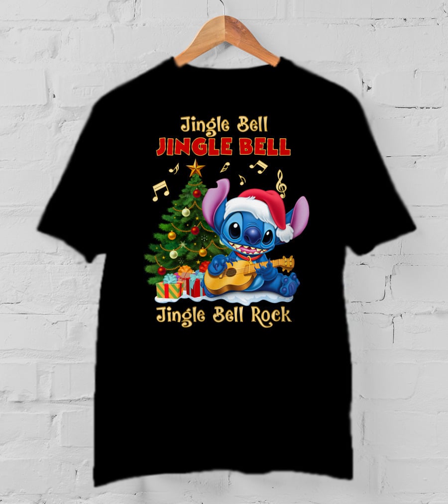 Jingle Bell Jingle Bell Jingle Bell Rock Stitch Christmas Tree Ukulele Holiday T-Shirt