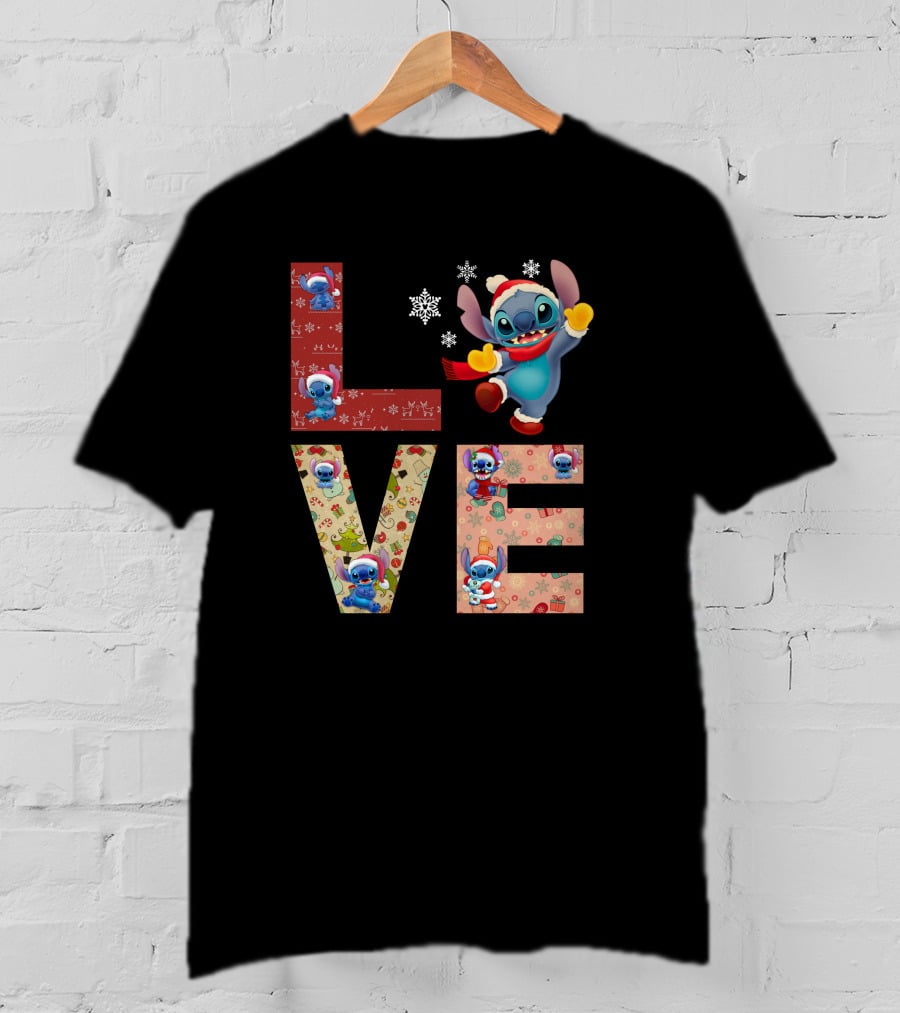 Stitch Love Christmas Holiday Snowflake Theme T-Shirt