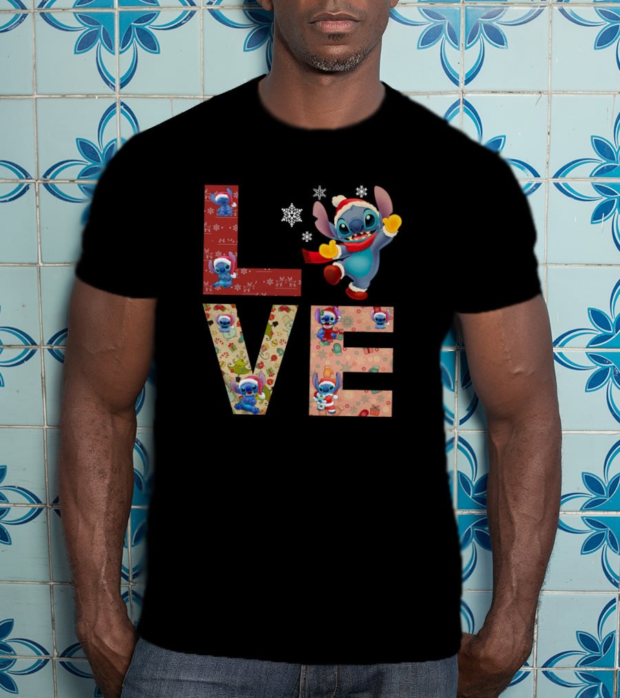Stitch Love Christmas Holiday Snowflake Theme T-Shirt