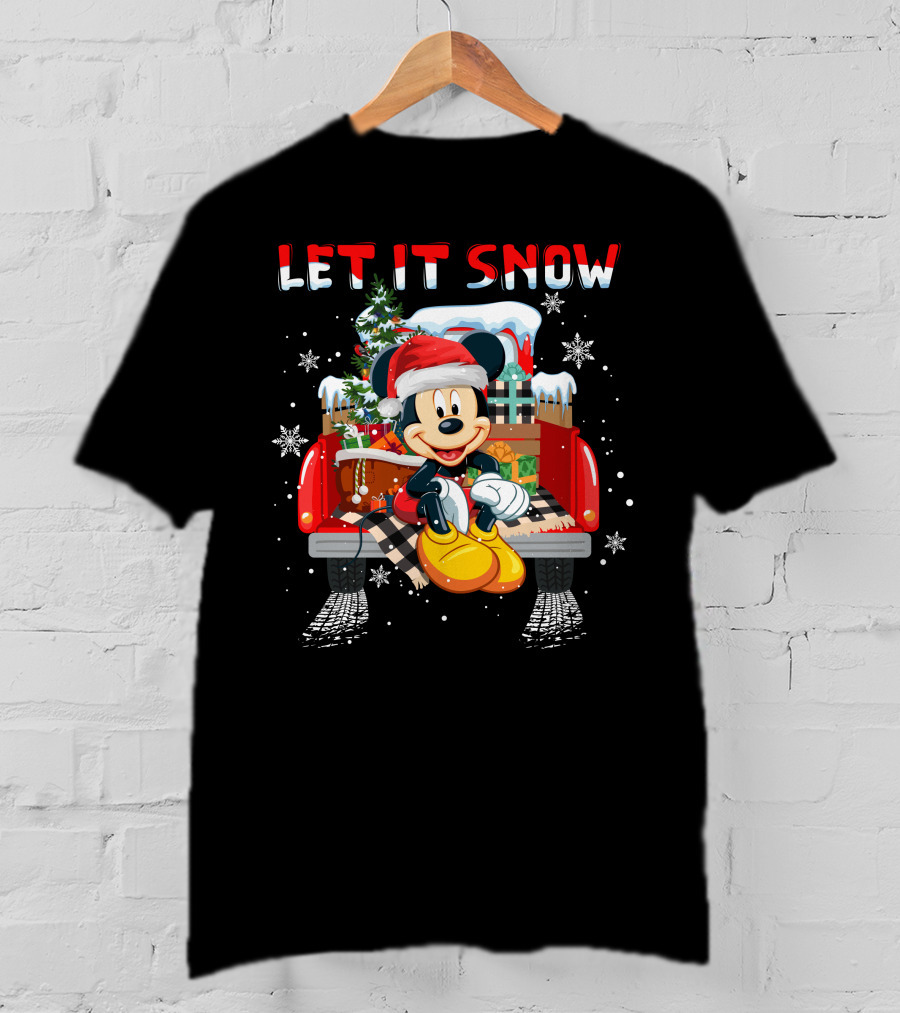 Let It Snow Mickey Christmas Truck Scene T-Shirt