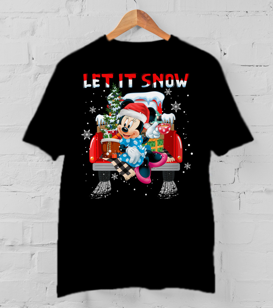 Let It Snow Minnie Christmas Truck Holiday Scene T-Shirt