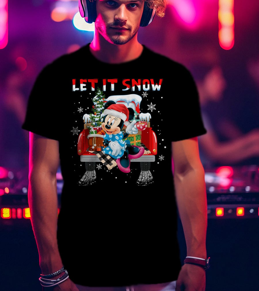 Let It Snow Minnie Christmas Truck Holiday Scene T-Shirt