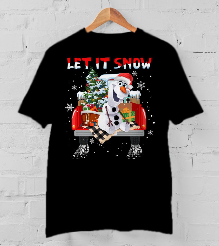 Let It Snow Olaf Christmas Truck Snowflakes Presents T-Shirt