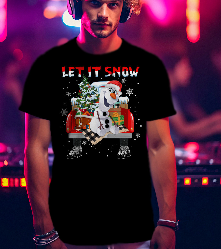 Let It Snow Olaf Christmas Truck Snowflakes Presents T-Shirt