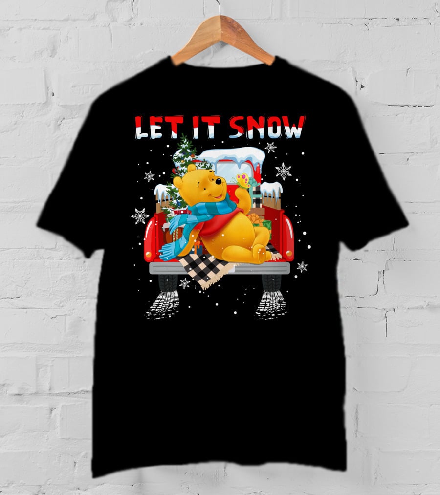 Let It Snow Pooh Winter Holiday Truck Scene T-Shirt
