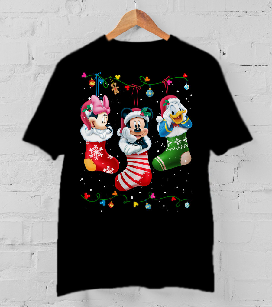 Mickey Minnie Donald Christmas Stockings T-Shirt