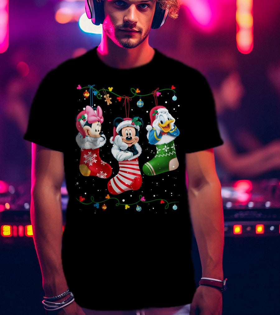 Mickey Minnie Donald Christmas Stockings T-Shirt