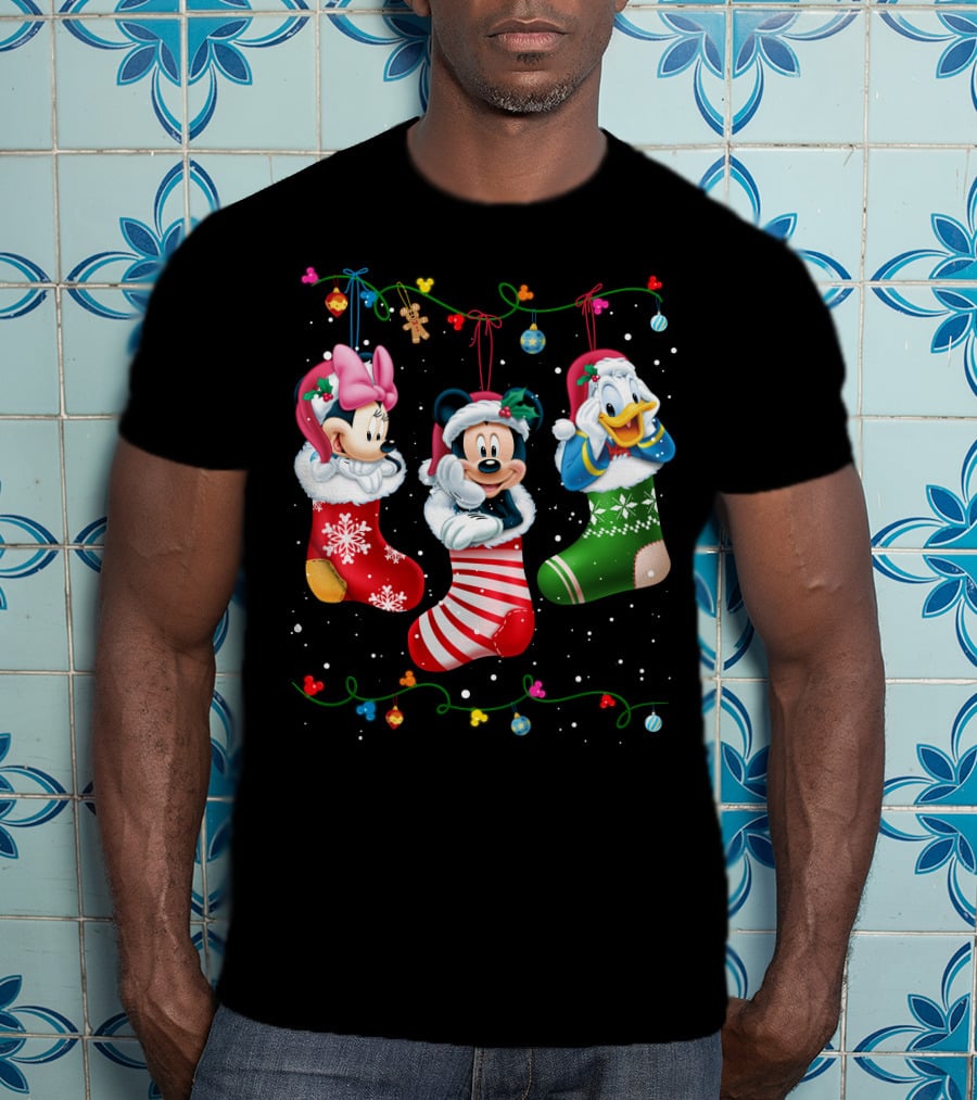 Mickey Minnie Donald Christmas Stockings T-Shirt