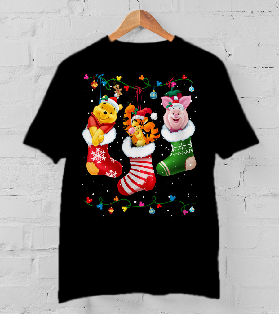 Pooh Tigger Piglet Christmas Stockings Holiday Cheer T-Shirt