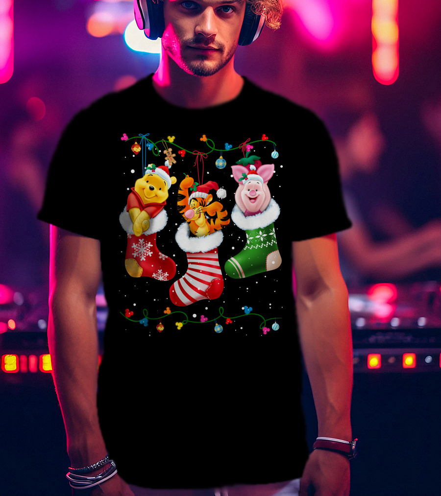 Pooh Tigger Piglet Christmas Stockings Holiday Cheer T-Shirt