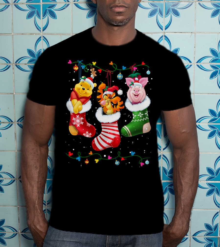 Pooh Tigger Piglet Christmas Stockings Holiday Cheer T-Shirt
