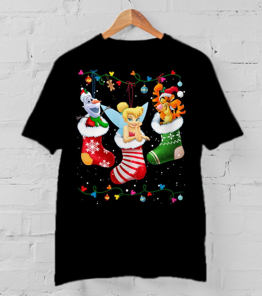 Tinkerbell Tigger Olaf Christmas Stockings T-Shirt