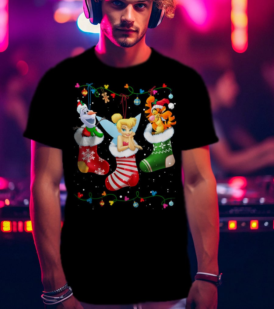 Tinkerbell Tigger Olaf Christmas Stockings T-Shirt