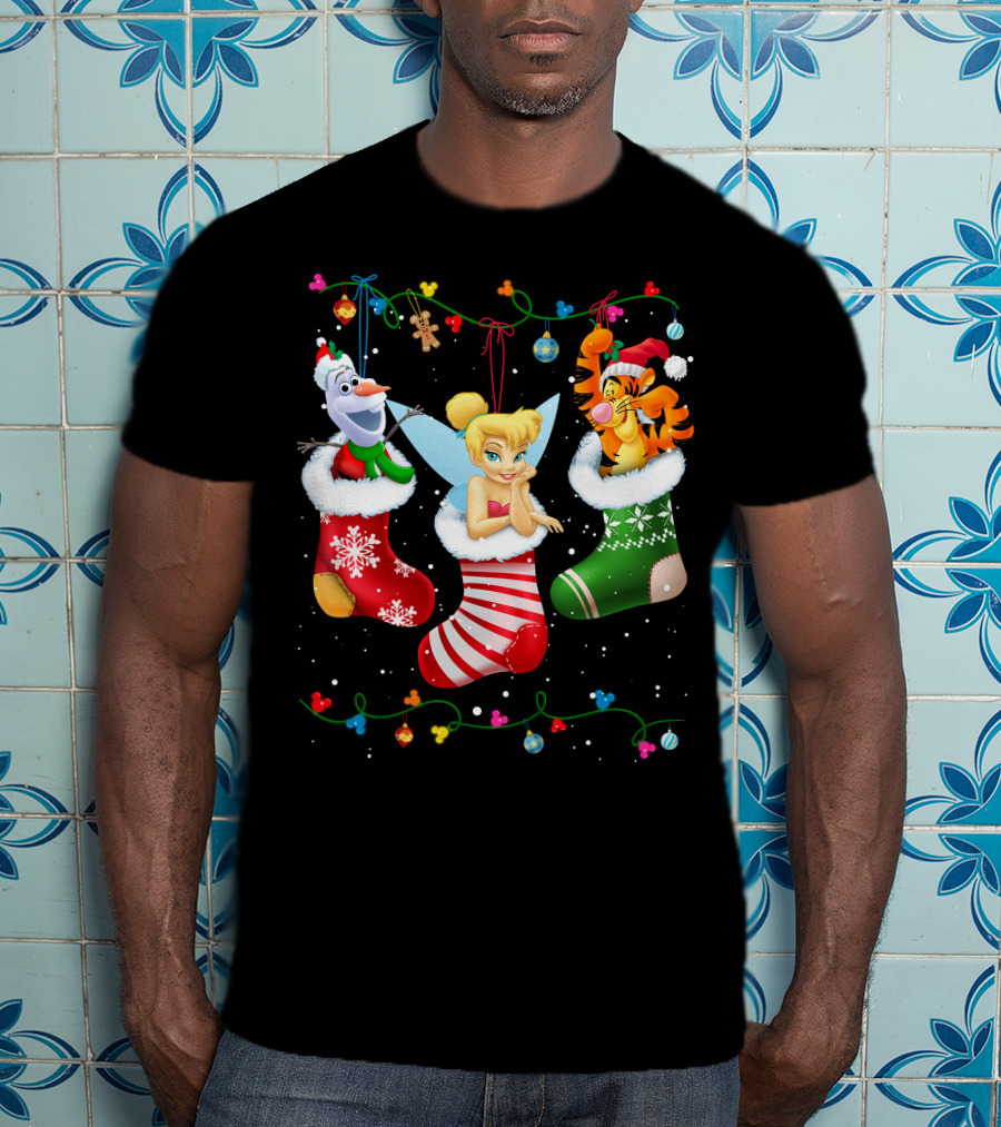 Tinkerbell Tigger Olaf Christmas Stockings T-Shirt