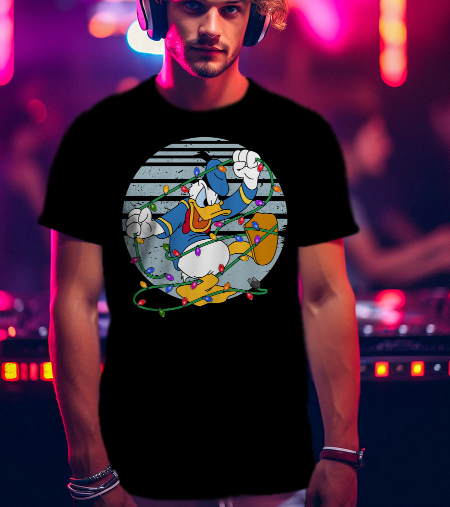 Donald Duck Wrapped In Christmas Lights T-Shirt