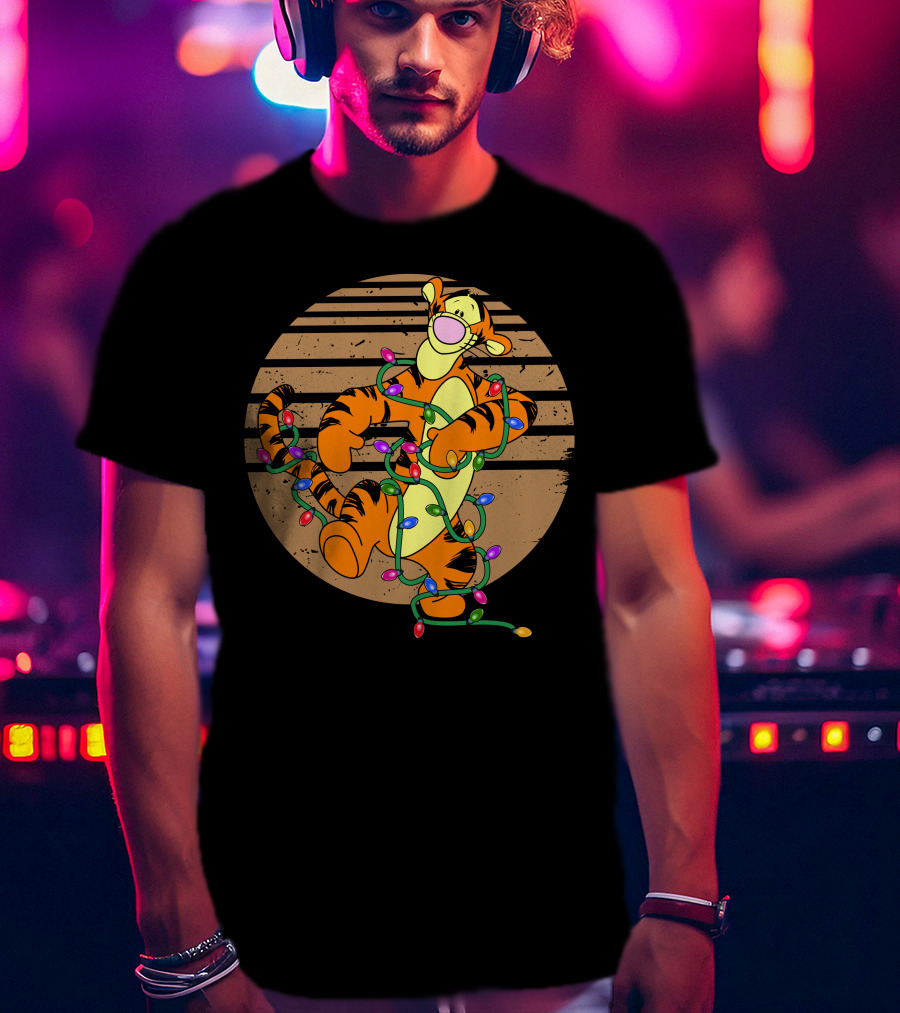 Tigger Wrapped In Christmas Lights Circle T-Shirt