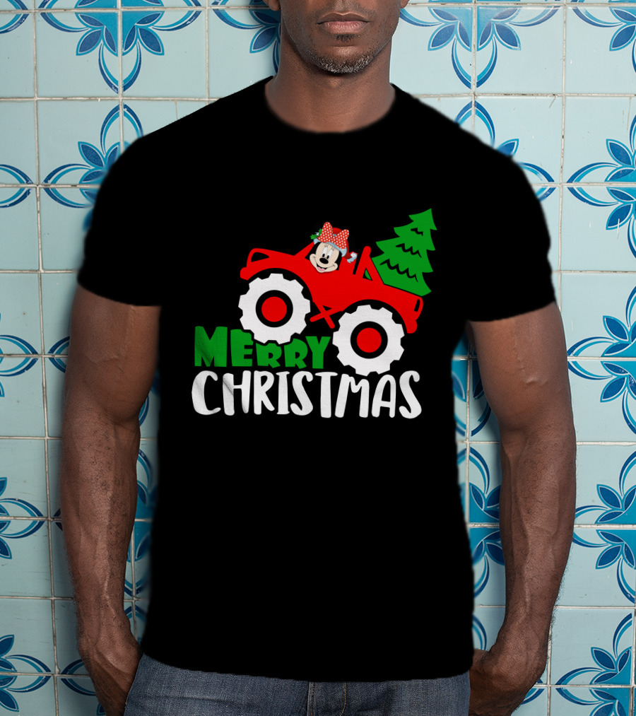 Minnie Merry Christmas Red Truck Tree T-Shirt