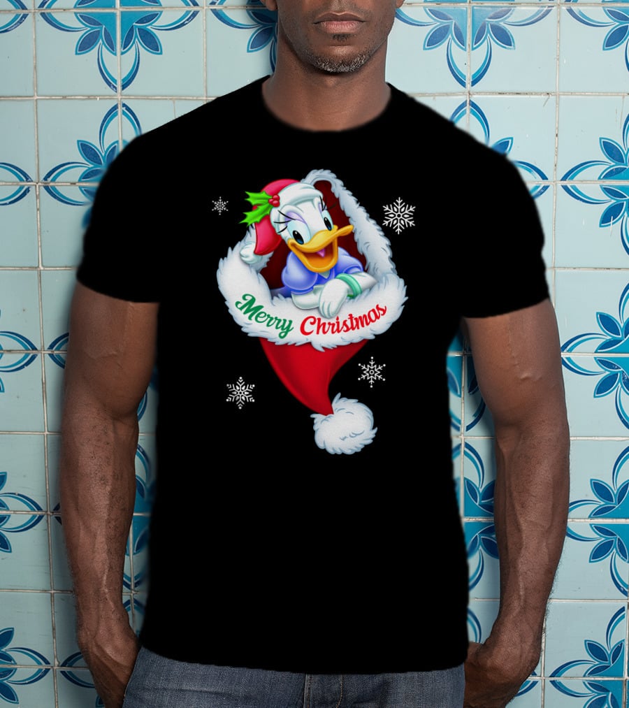 Merry Christmas Daisy Duck Santa Hat Snowflakes T-Shirt